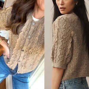 Anthropologie Beige Embellished Cardigan